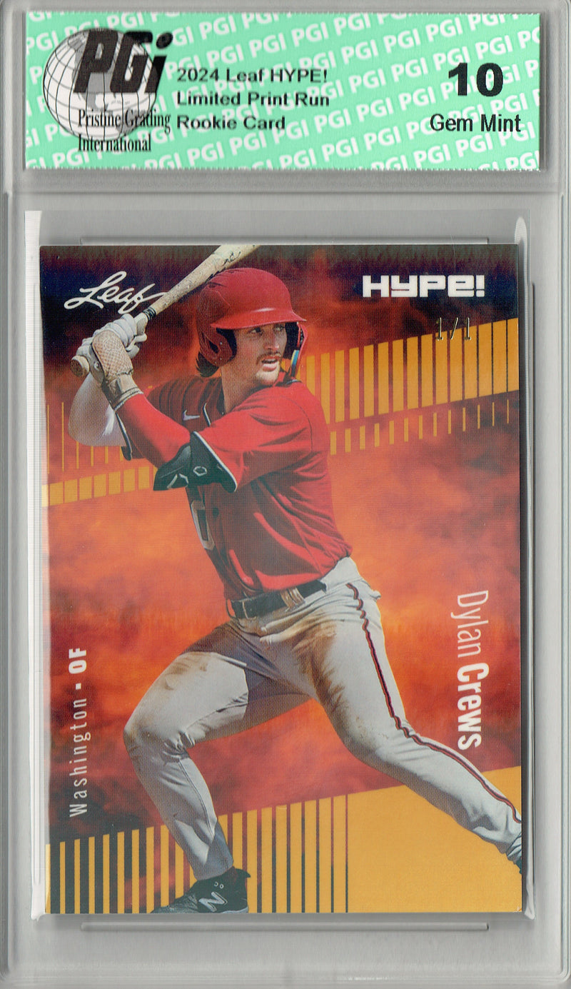 Dylan Crews 2024 Leaf HYPE! #142 Gold Shimmer 1/1 Rookie Card PGI 10