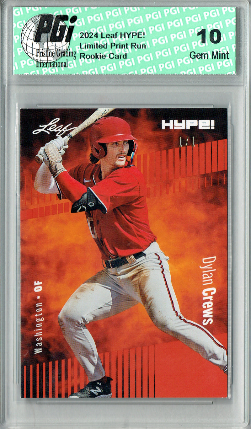 Dylan Crews 2024 Leaf HYPE! #142 Orange Blank Back 1/1 Rookie Card PGI 10