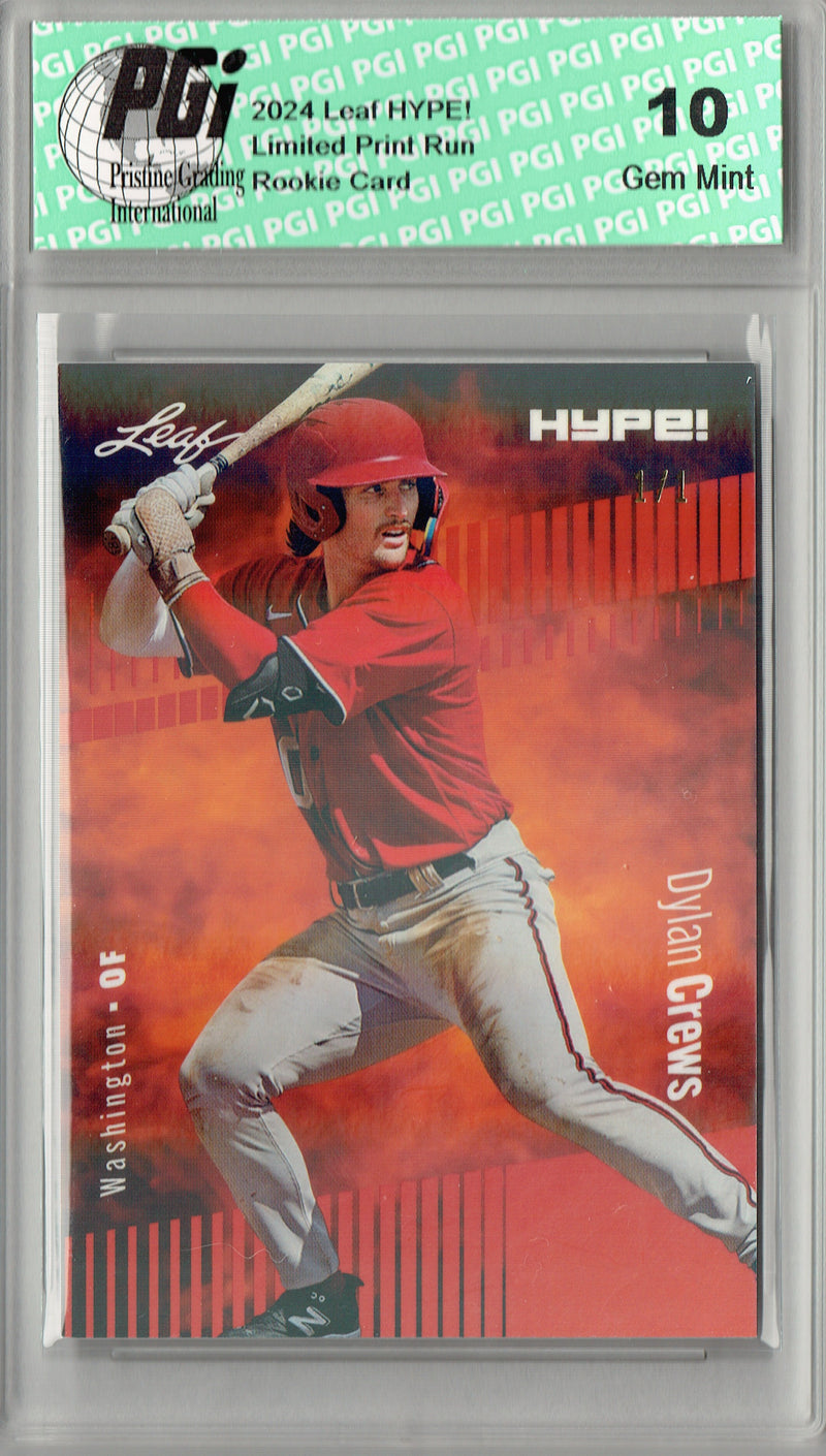 Dylan Crews 2024 Leaf HYPE! #142 Orange Shimmer 1/1 Rookie Card PGI 10