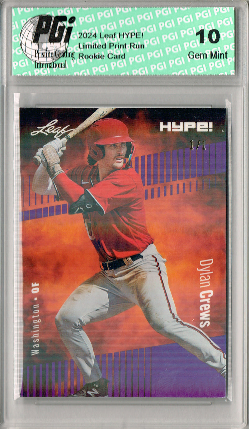 Dylan Crews 2024 Leaf HYPE! #142 Purple Shimmer 1/1 Rookie Card PGI 10