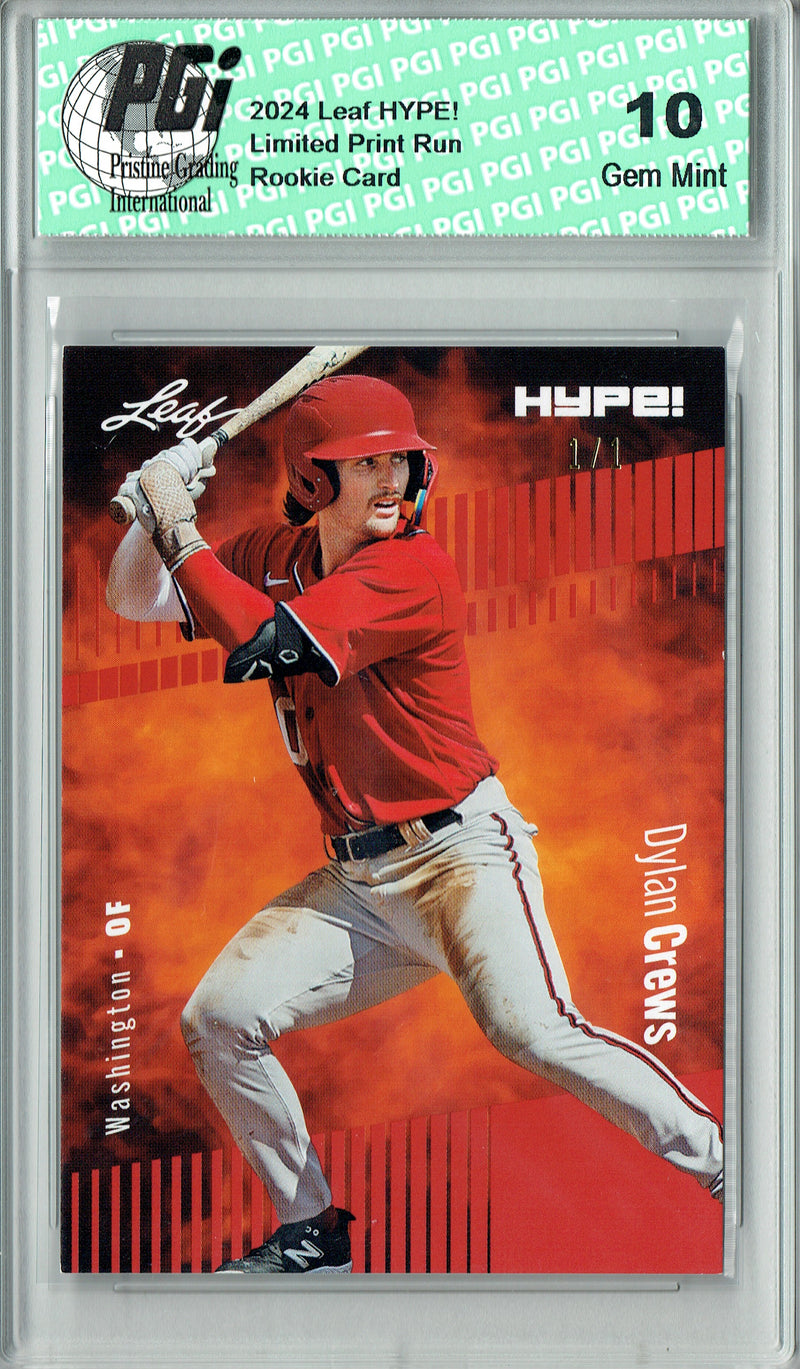 Dylan Crews 2024 Leaf HYPE! #142 Red Blank Back 1/1 Rookie Card PGI 10