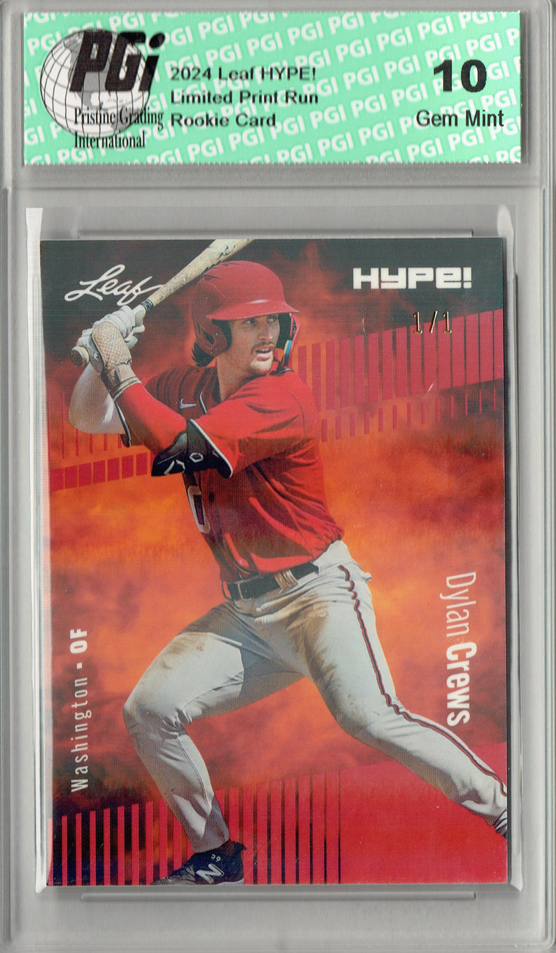 Dylan Crews 2024 Leaf HYPE! #142 Red Shimmer 1/1 Rookie Card PGI 10