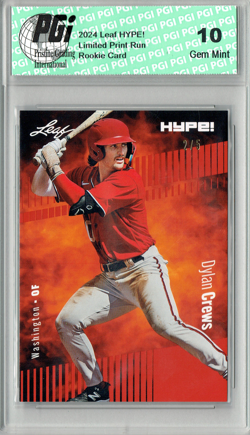 Dylan Crews 2024 Leaf HYPE! #142 Red SP 5 Made Rookie Card PGI 10