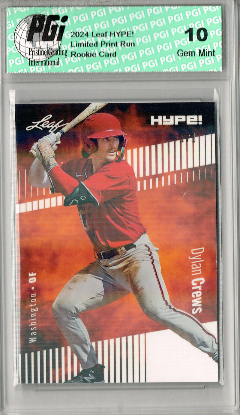 Dylan Crews 2024 Leaf HYPE! #142 White Shimmer 1/1 Rookie Card PGI 10