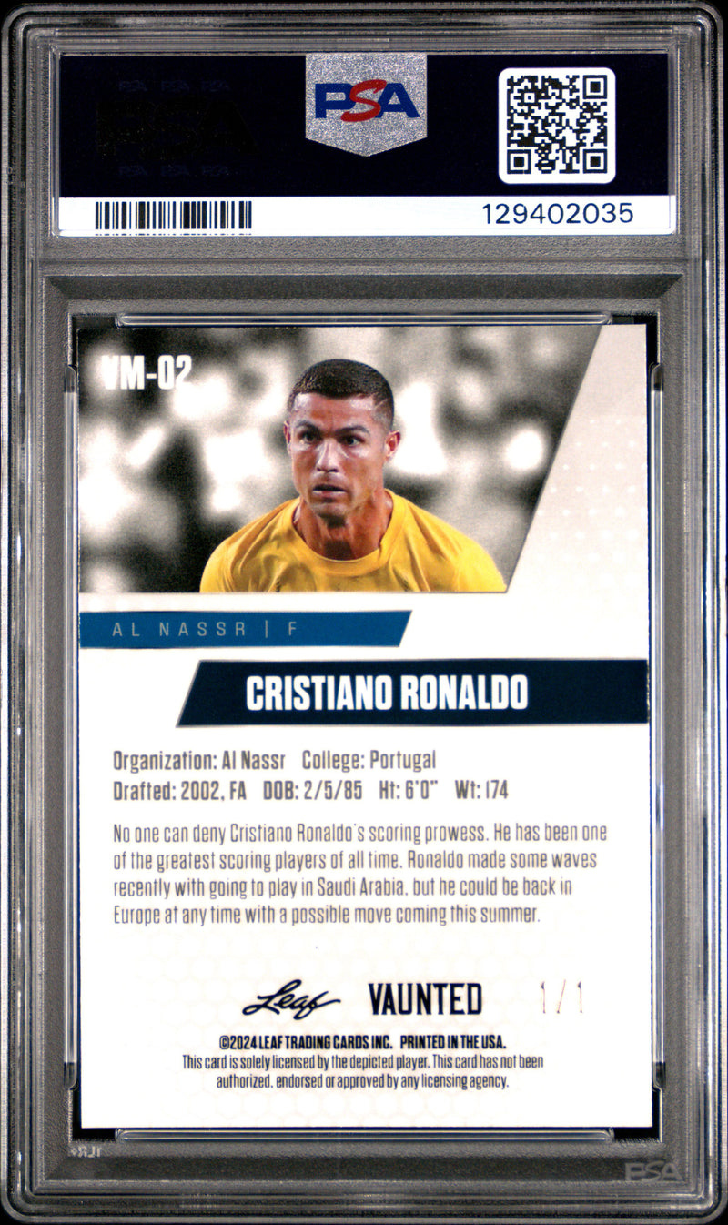 PSA 9 Cristiano Ronaldo 2024 Leaf Vaunted Metal #VM-02 Black Superprismatic 1/1 Rare Trading Card Portugal