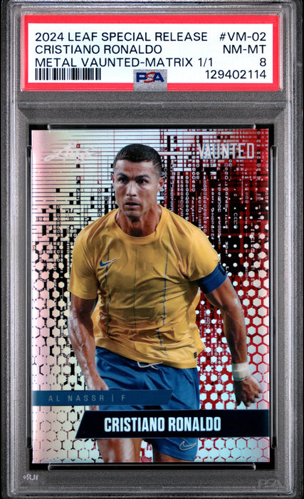 PSA 8 Cristiano Ronaldo 2024 Leaf Vaunted Metal #VM-02 Matrix 1/1 Rare Trading Card