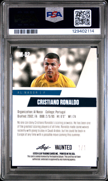 PSA 8 Cristiano Ronaldo 2024 Leaf Vaunted Metal #VM-02 Matrix 1/1 Rare Trading Card