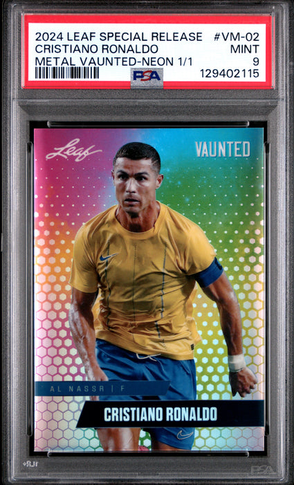 PSA 9 Cristiano Ronaldo 2024 Leaf Vaunted Metal #VM-02 Neon 1/1 Rare Trading Card