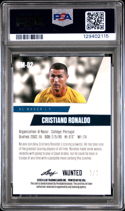 PSA 9 Cristiano Ronaldo 2024 Leaf Vaunted Metal #VM-02 Neon 1/1 Rare Trading Card