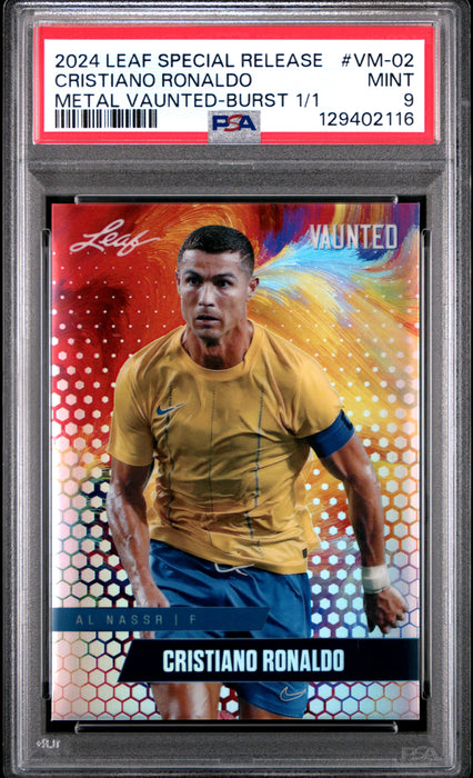 PSA 9 Cristiano Ronaldo 2024 Leaf Vaunted Metal #VM-02 Burst 1/1 Rare Trading Card