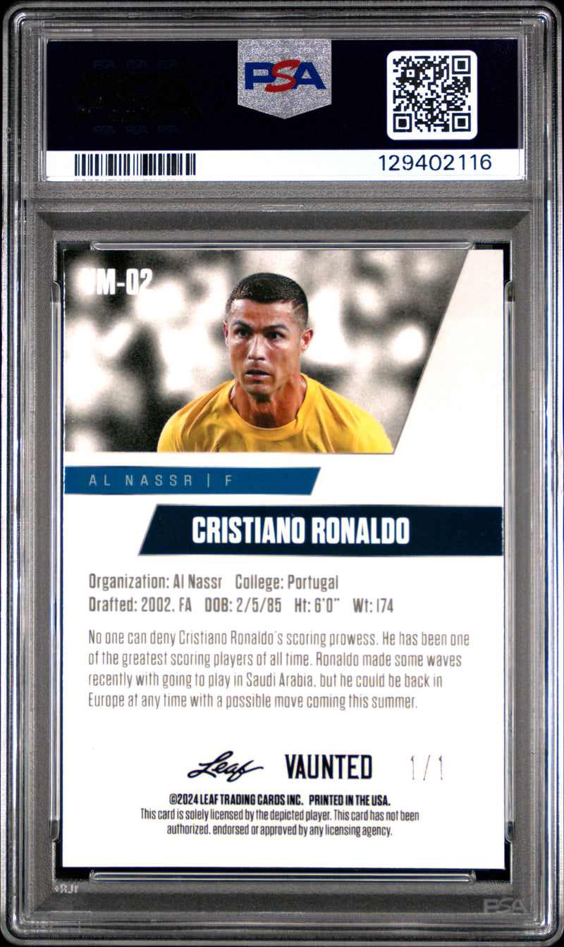 PSA 9 Cristiano Ronaldo 2024 Leaf Vaunted Metal #VM-02 Burst 1/1 Rare Trading Card Portugal