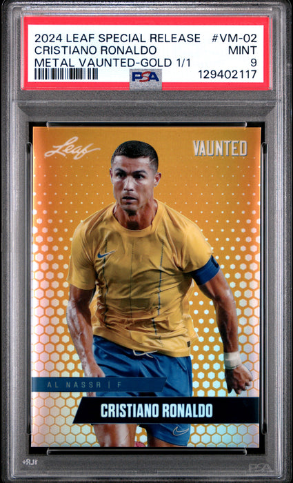 PSA 9 Cristiano Ronaldo 2024 Leaf Vaunted Metal #VM-02 Gold 1/1 Rare Trading Card