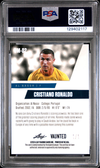 PSA 9 Cristiano Ronaldo 2024 Leaf Vaunted Metal #VM-02 Gold 1/1 Rare Trading Card