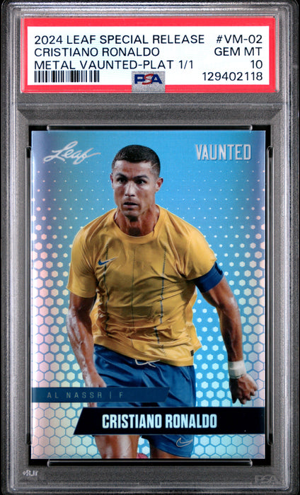 PSA 10 Cristiano Ronaldo 2024 Leaf Vaunted Metal #VM-02 Platinum 1/1 Rare Trading Card
