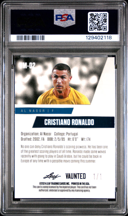 PSA 10 Cristiano Ronaldo 2024 Leaf Vaunted Metal #VM-02 Platinum 1/1 Rare Trading Card