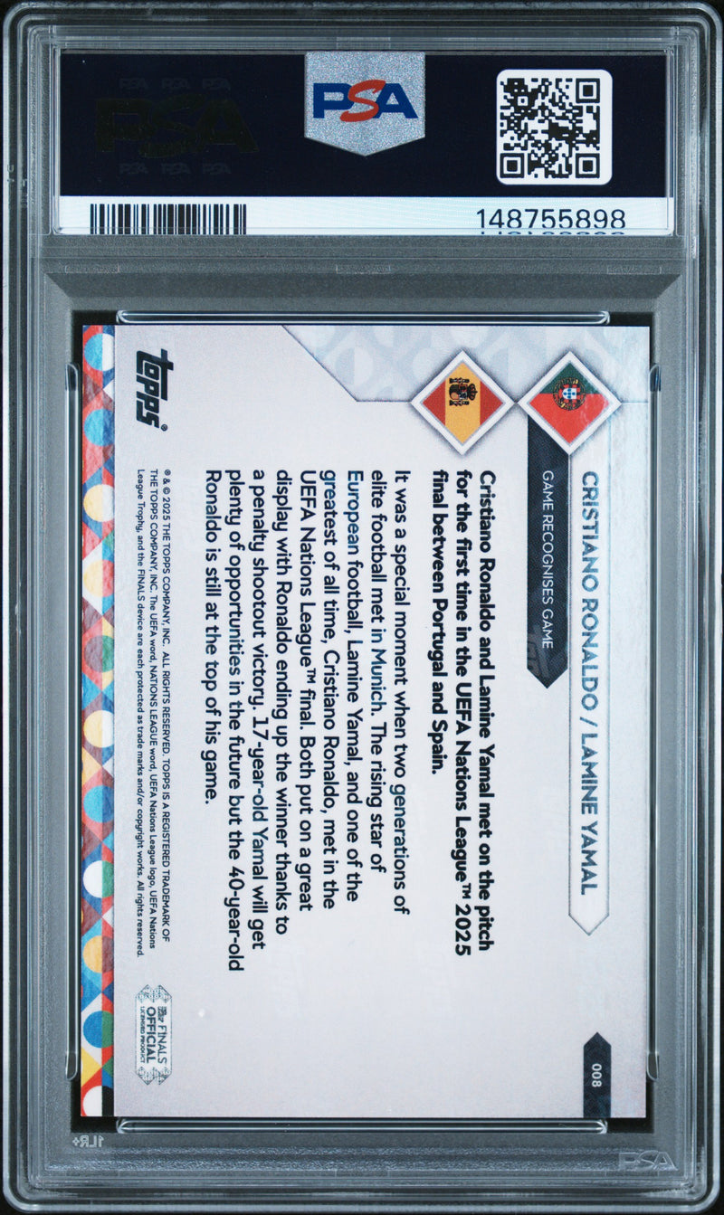 PSA 10 Cristiano Ronaldo & Lamine Yamal 2025 Topps Now #8 Gold Foil #42/50 Rare Trading Card Barcelona