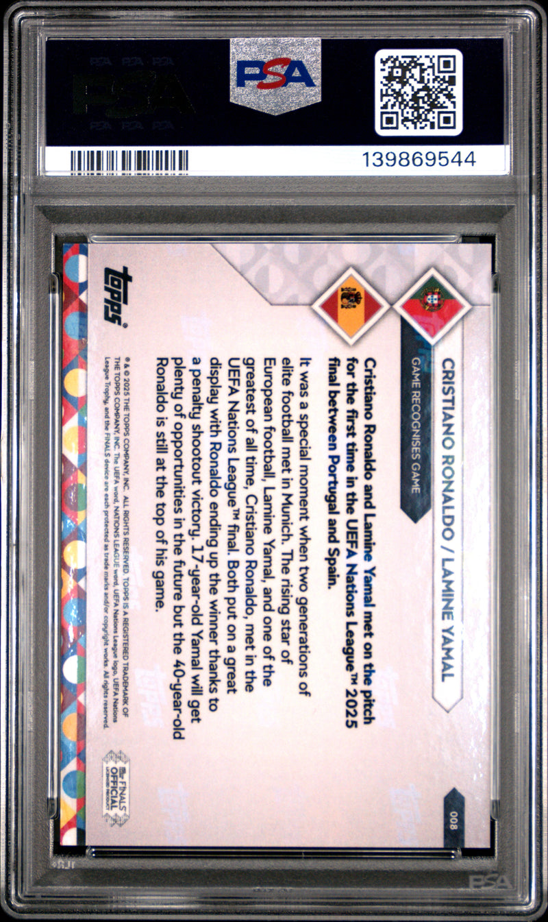 PSA 10 Cristiano Ronaldo, Lamine Yamal 2025 Topps Now #8 Gold Foil CR7 Jersey #7/50 Rare Trading Card Portugal