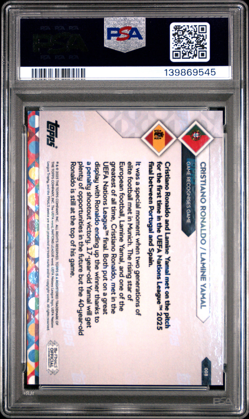 PSA 10 Cristiano Ronaldo, Lamine Yamal 2025 Topps Now #8 Orange Foil CR7 Jersey #7/25 Rare Trading Card Spain