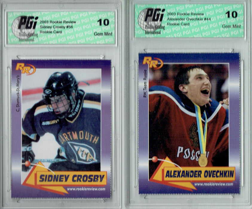 2-Card Lot 2003 Rookie Review Sidney Crosby #56 & Alexander Ovechkin #44 Rookie Cards PGI 10