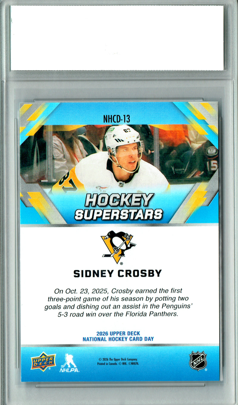 Sidney Crosby Trading Card 2026 Upper Deck #NHCD-13 National Hockey Card Day, Certified Mint+ Condition, Pittsburgh Penguins Hockey