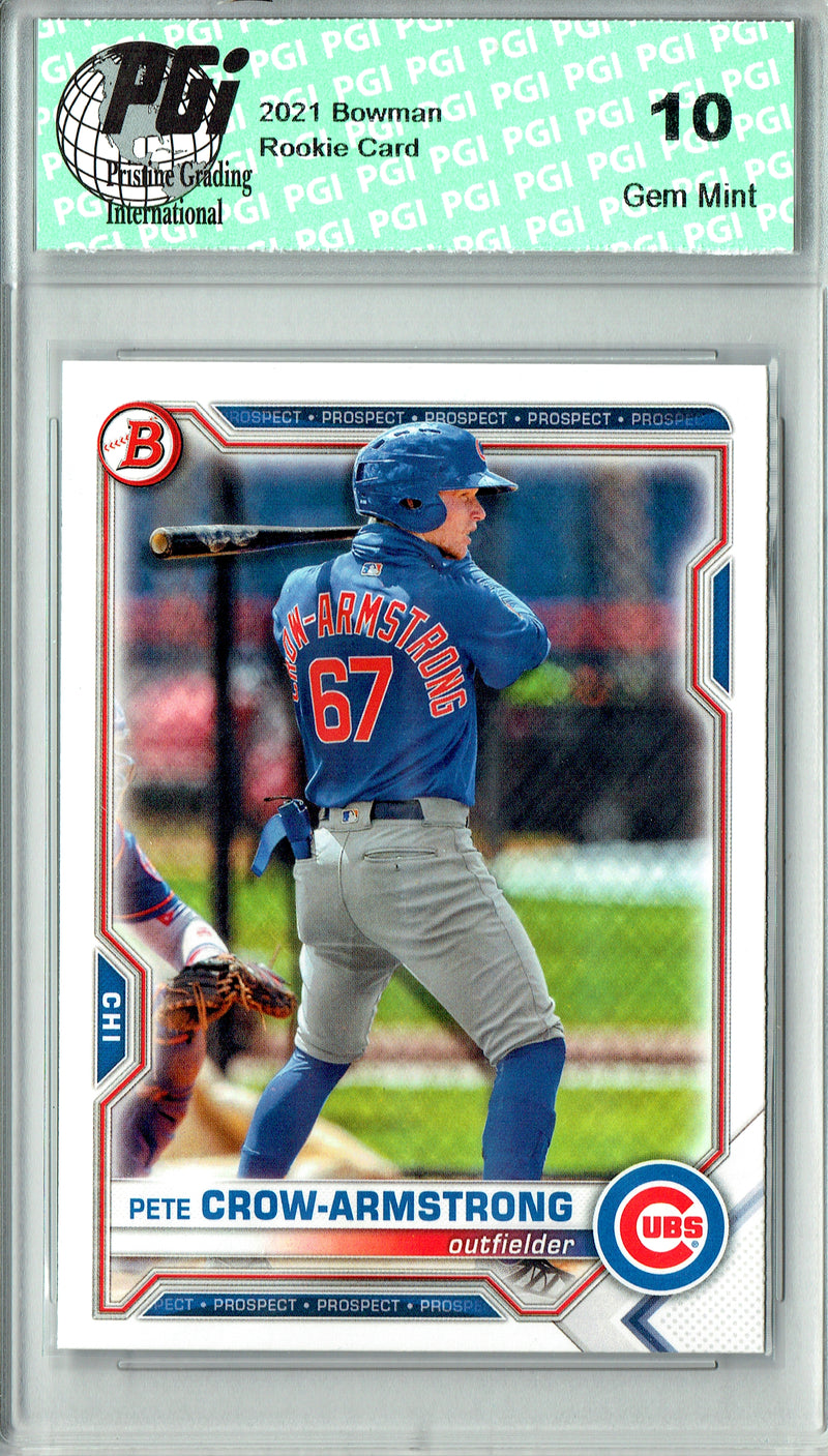 Pete Crow-Armstrong Rookie Card 2021 Bowman #BD-12, PGI 10, Chicago Cubs Baseball