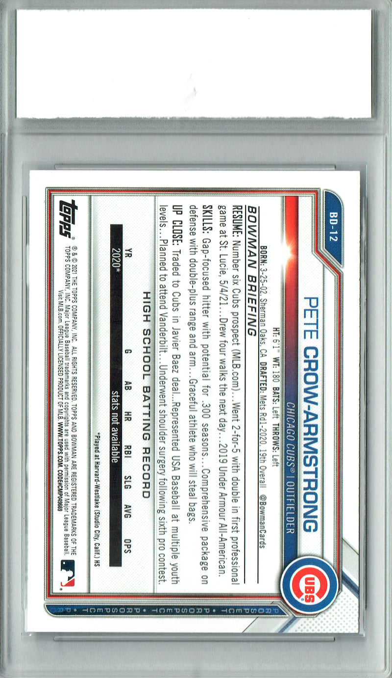 Pete Crow-Armstrong Rookie Card 2021 Bowman #BD-12 0, Certified Mint+ Condition, Chicago Cubs Baseball