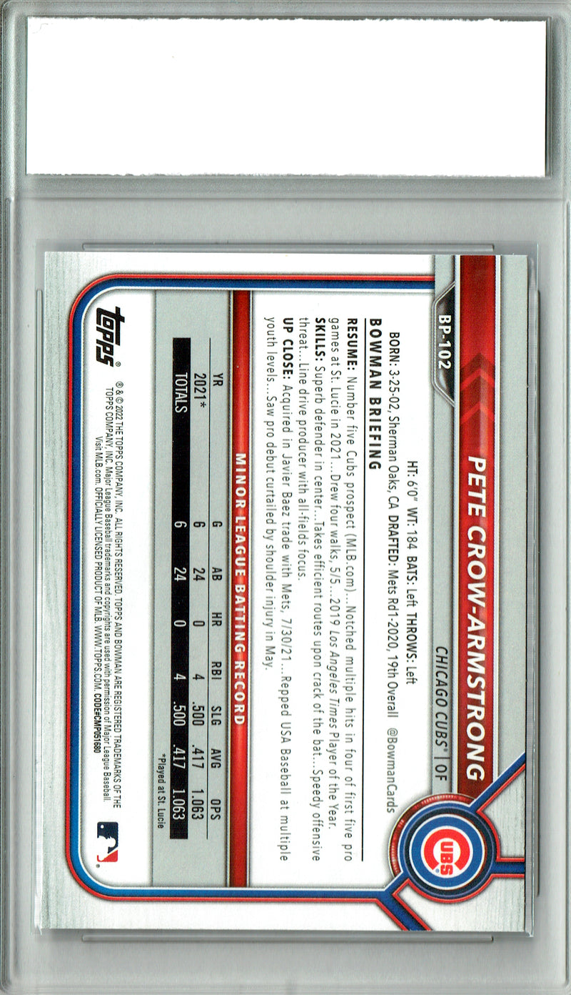 Pete Crow-Armstrong Rookie Card 2022 Bowman #BP-102 0, Certified Mint+ Condition, Chicago Cubs Baseball