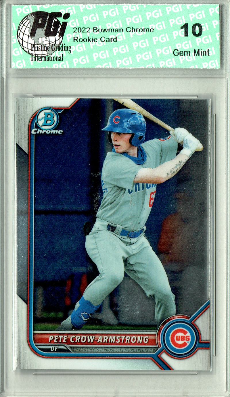 Pete Crow-Armstrong Rookie Card 2022 Bowman Chrome #BCP-102, PGI 10, Chicago Cubs Baseball
