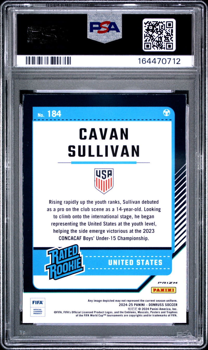 Cavan Sullivan Rookie Card 2024 Donruss Optic #184 Holo, PSA 9, USMNT Soccer