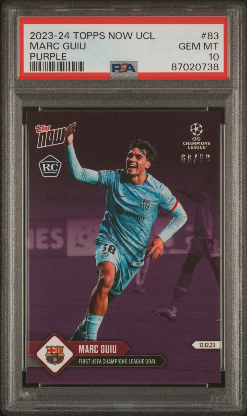PSA 10 Marc Guiu 2023 Topps Now #83 Purple SP #60/99 Rookie Card Barcelona