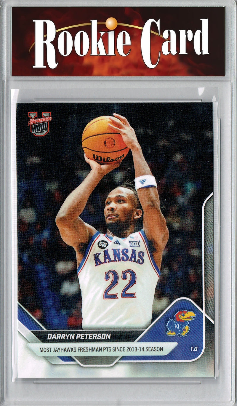 Certified Mint+ Darryn Peterson 2025 Bowman University Now #47 Most Jayhaws Fr. Pts Rookie Card Kansas Jayhawks