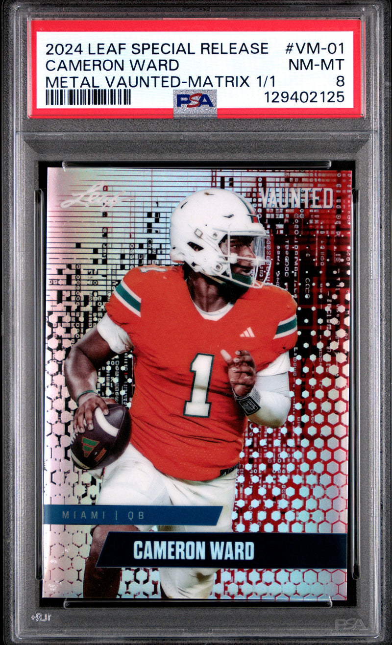 PSA 8 Cam Ward 2024 Leaf Vaunted Metal #VM-01 Matrix 1/1 Rookie Card Tennessee Titans