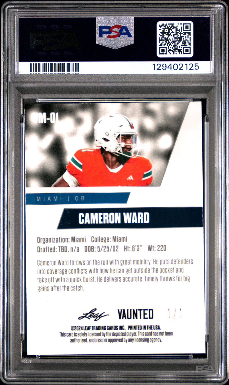PSA 8 Cam Ward 2024 Leaf Vaunted Metal #VM-01 Matrix 1/1 Rookie Card Tennessee Titans