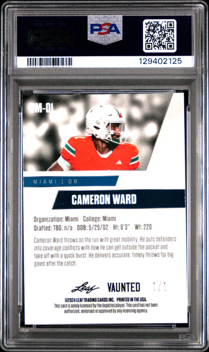 PSA 8 Cam Ward 2024 Leaf Vaunted Metal #VM-01 Matrix 1/1 Rookie Card