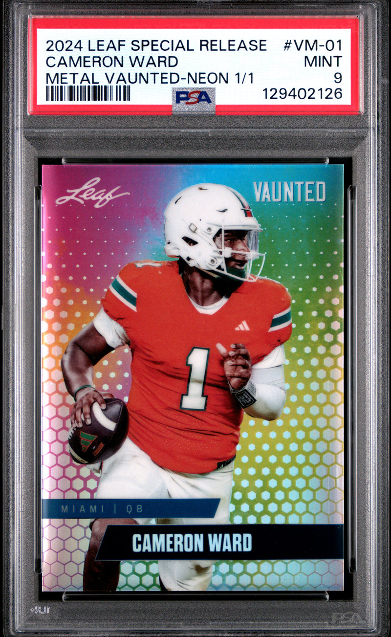 PSA 9 Cam Ward 2024 Leaf Vaunted Metal #VM-01 Neon 1/1 Rookie Card Tennessee Titans