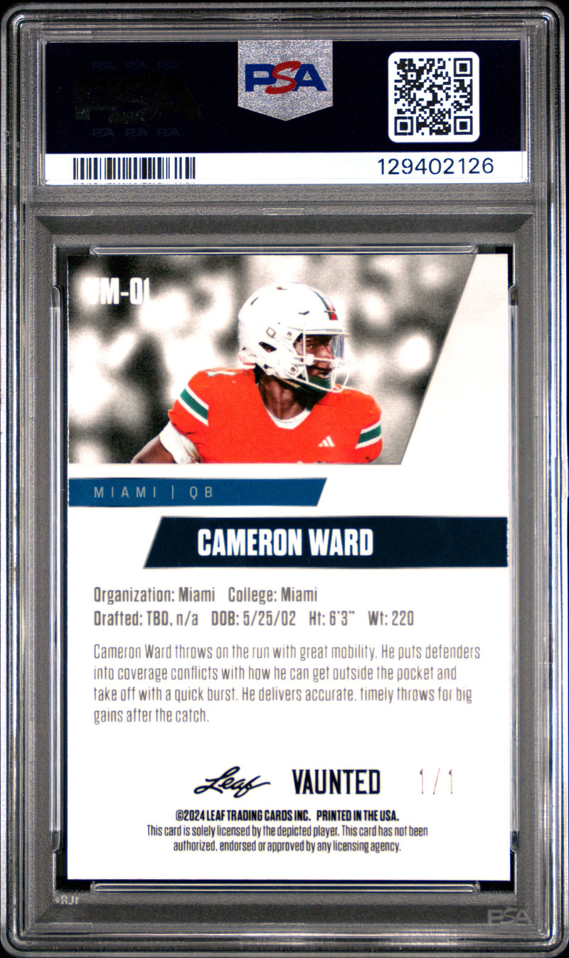 PSA 9 Cam Ward 2024 Leaf Vaunted Metal #VM-01 Neon 1/1 Rookie Card Tennessee Titans