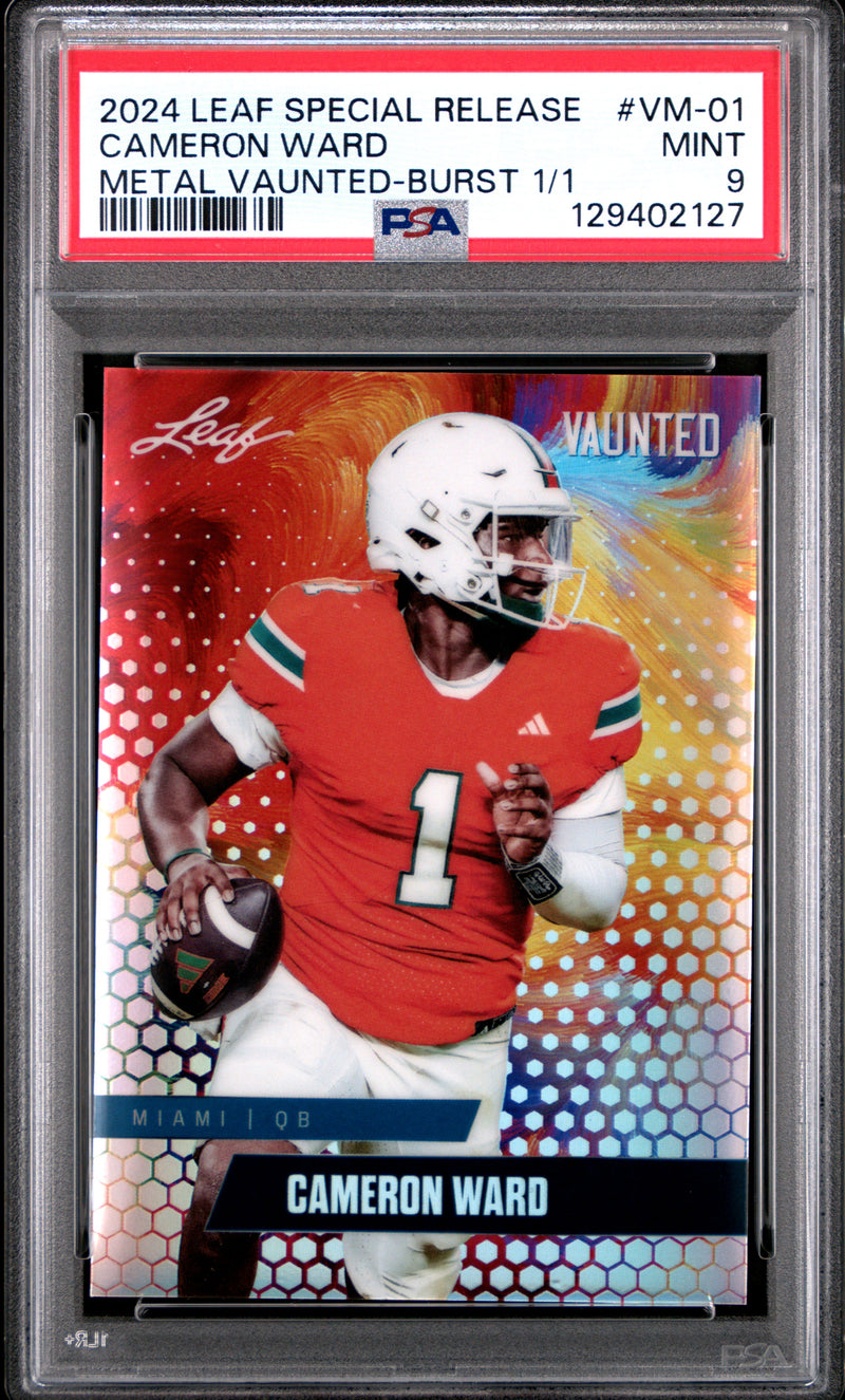 PSA 9 Cam Ward 2024 Leaf Vaunted Metal #VM-01 Burst 1/1 Rookie Card Tennessee Titans