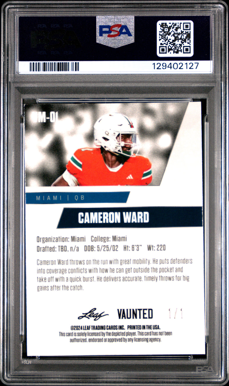 PSA 9 Cam Ward 2024 Leaf Vaunted Metal #VM-01 Burst 1/1 Rookie Card Tennessee Titans