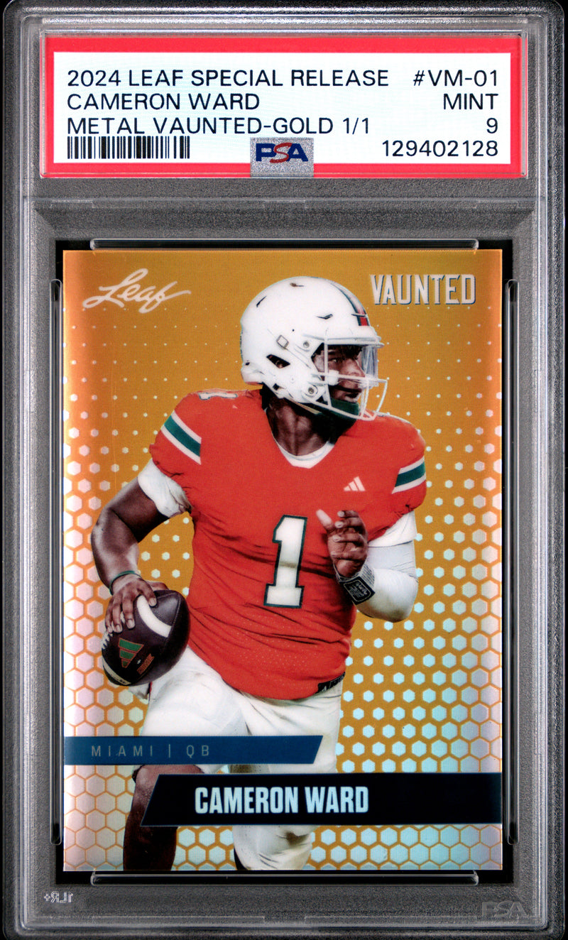 PSA 9 Cam Ward 2024 Leaf Vaunted Metal #VM-01 Gold 1/1 Rookie Card Tennessee Titans