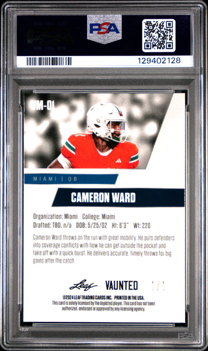 PSA 9 Cam Ward 2024 Leaf Vaunted Metal #VM-01 Gold 1/1 Rookie Card