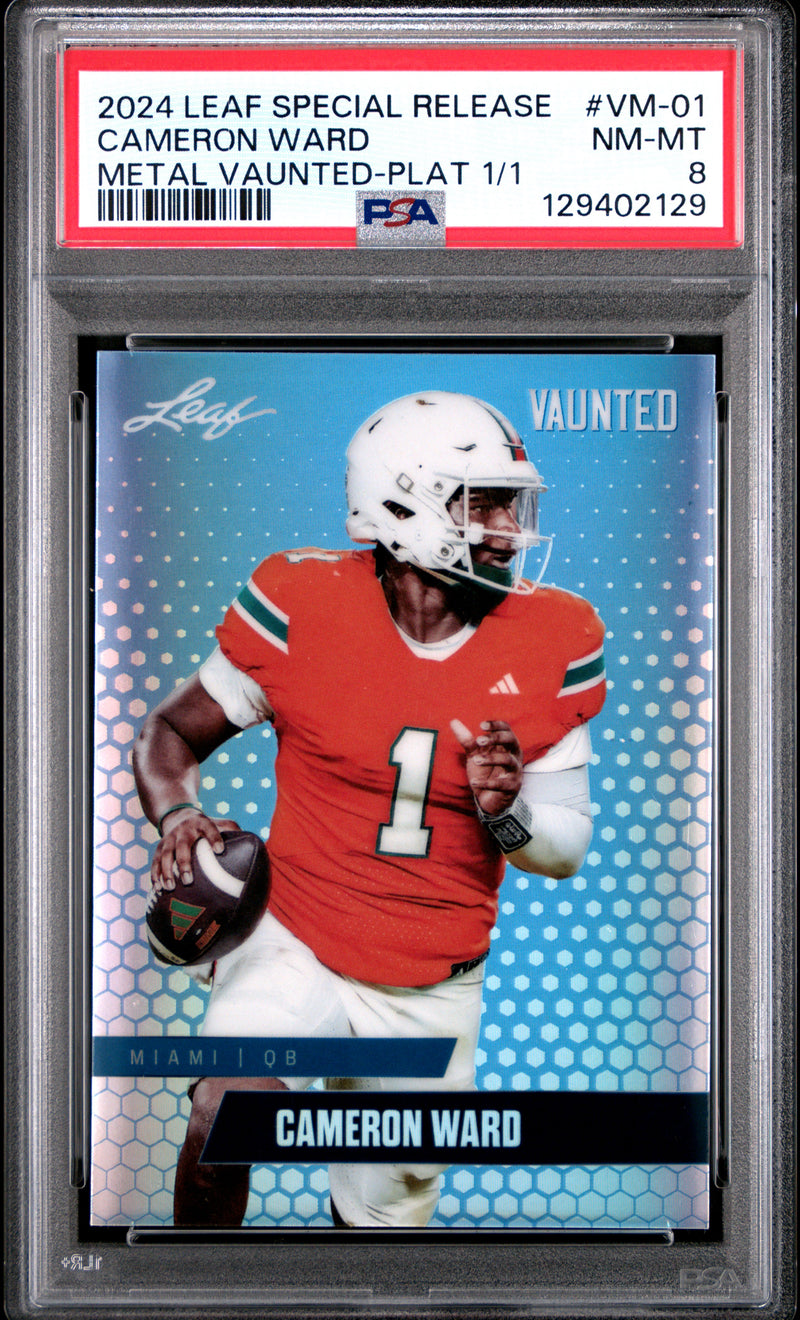 PSA 8 Cam Ward 2024 Leaf Vaunted Metal #VM-01 Platinum 1/1 Rookie Card Tennessee Titans