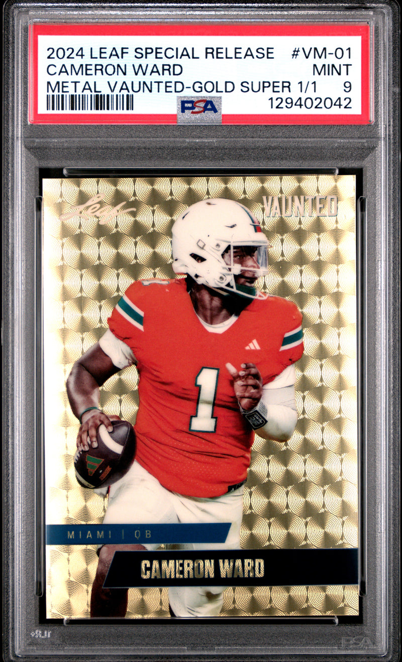 PSA 9 Cam Ward 2024 Leaf Vaunted Metal #VM-01 Gold Superprismatic 1/1 Rookie Card Tennessee Titans
