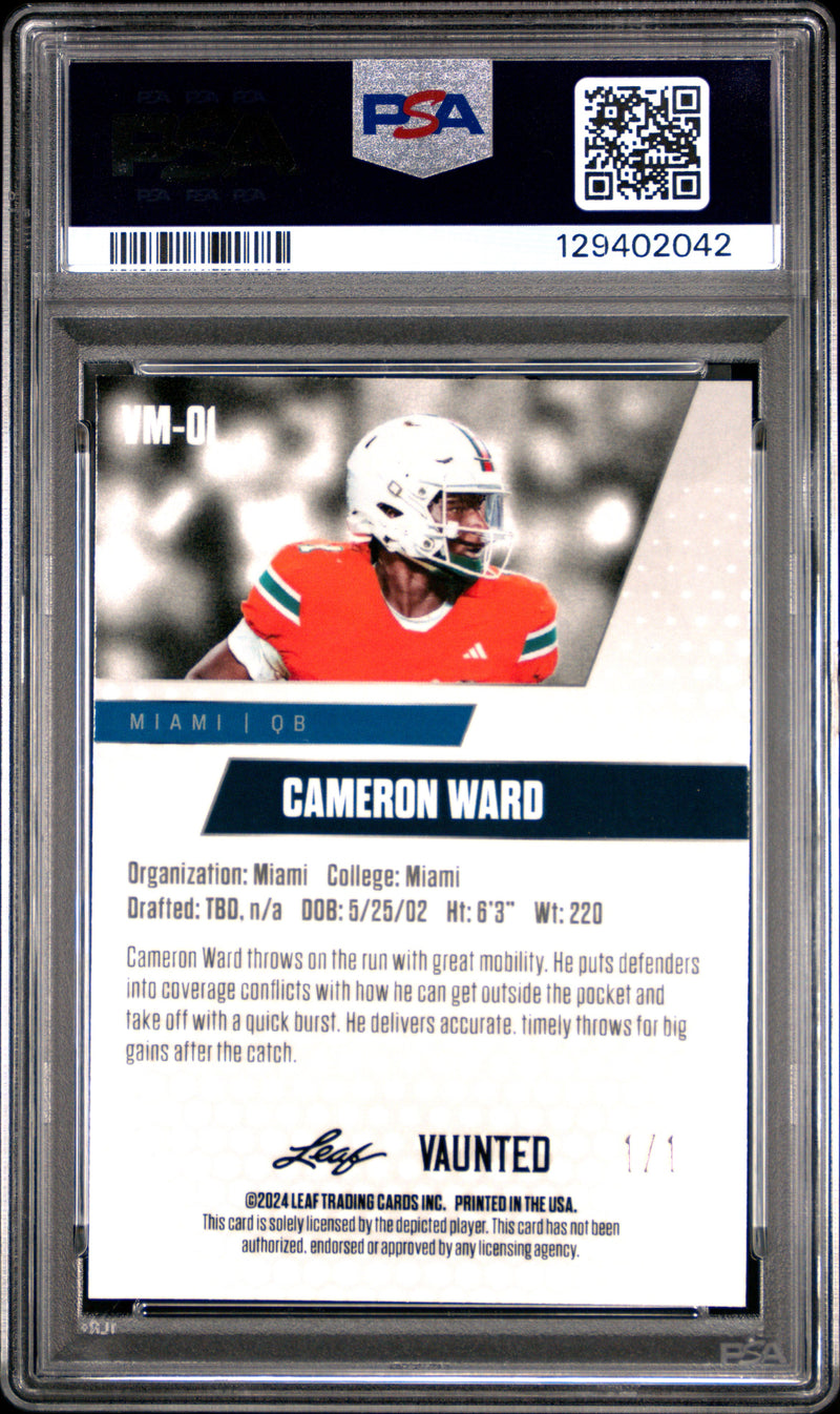 PSA 9 Cam Ward 2024 Leaf Vaunted Metal #VM-01 Gold Superprismatic 1/1 Rookie Card Tennessee Titans