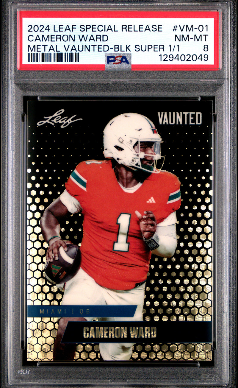 PSA 8 Cam Ward 2024 Leaf Vaunted Metal #VM-01 Black Superprismatic 1/1 Rookie Card Tennessee Titans