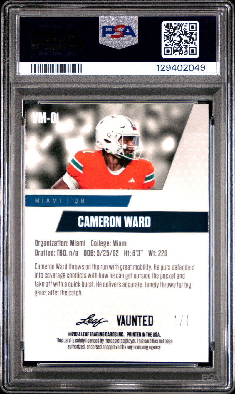PSA 8 Cam Ward 2024 Leaf Vaunted Metal #VM-01 Black Superprismatic 1/1 Rookie Card Tennessee Titans
