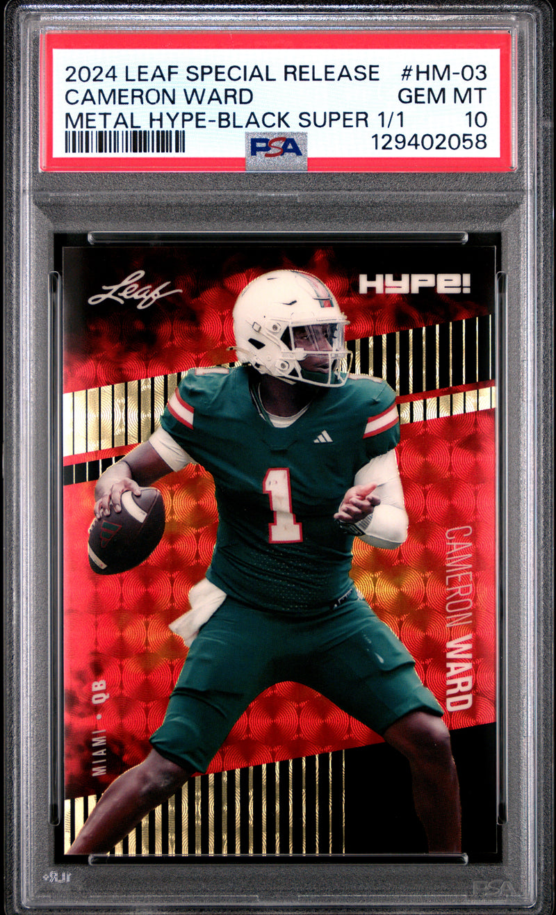 PSA 10 Cam Ward 2024 Leaf HYPE! Metal #HM-03 Black Superprismatic 1/1 Rookie Card Tennessee Titans
