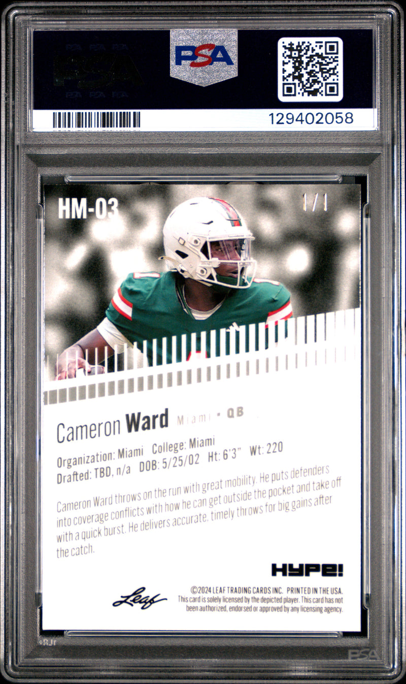 PSA 10 Cam Ward 2024 Leaf HYPE! Metal #HM-03 Black Superprismatic 1/1 Rookie Card Tennessee Titans