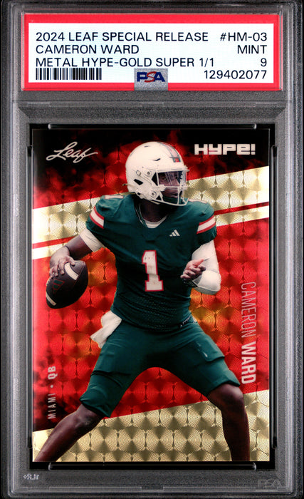 PSA 9 Cam Ward 2024 Leaf HYPE! Metal #HM-03 Gold Superprismatic 1/1 Rookie Card
