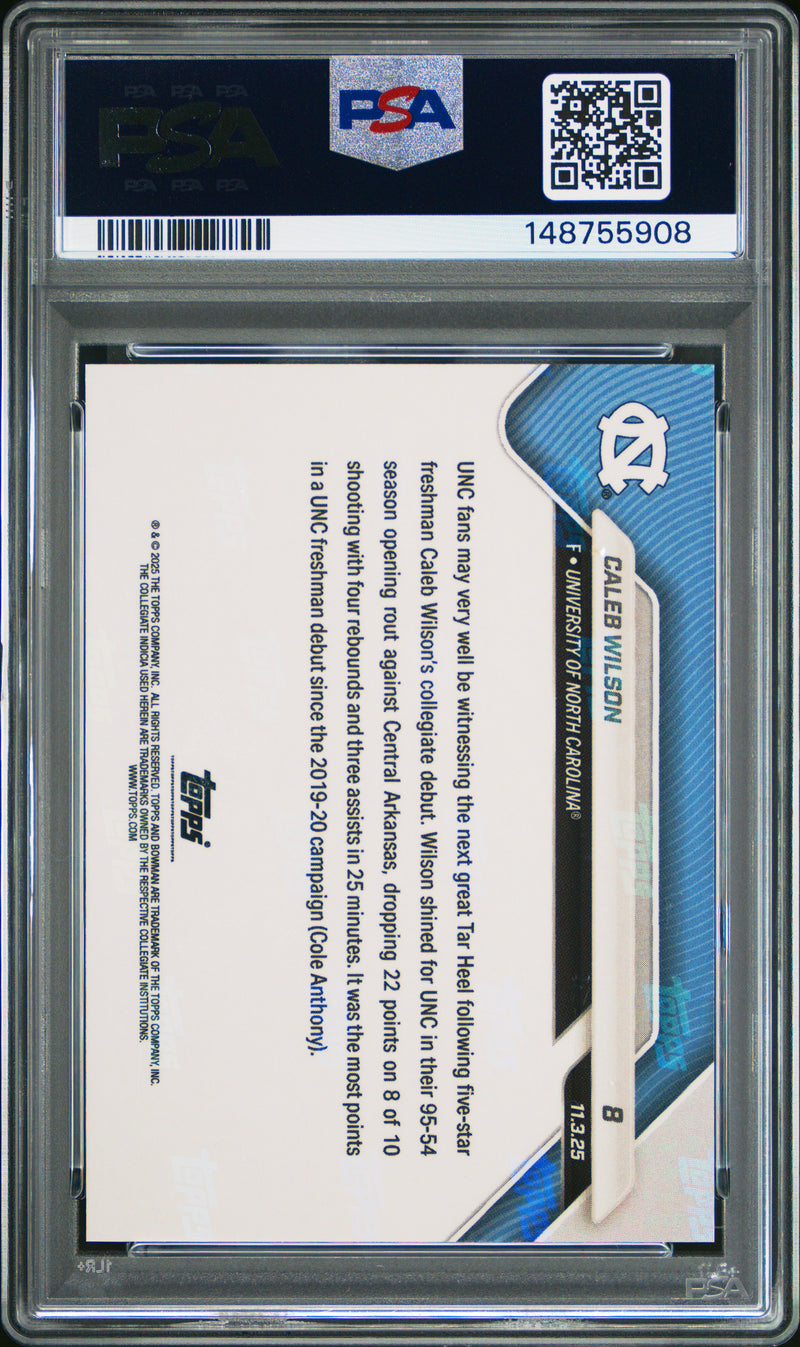 PSA 8 Caleb Wilson 2025 Bowman University Now #8 Gold Foil #5/50 Rookie Card North Carolina
