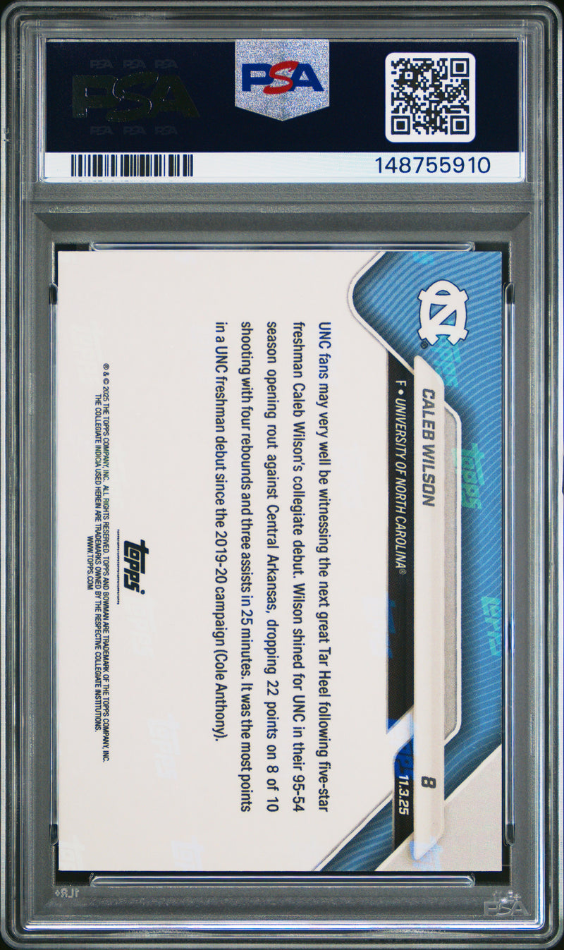 PSA 9 Caleb Wilson 2025 Bowman University Now #8 Gold Foil 50 Made Rookie Card North Carolina